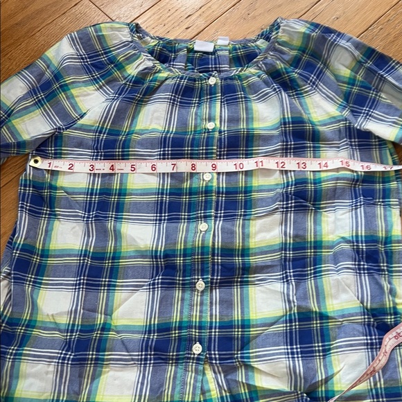 Gap Kids Lightweight Plaid Collarless Button down 3/4 Sleeve 100% Cotton XL - Picture 6 of 9